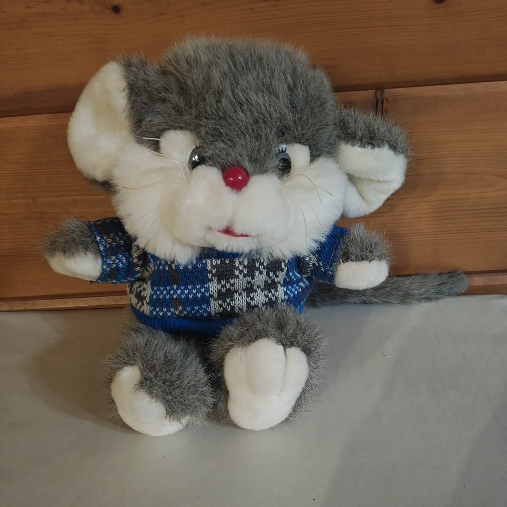 VTG 1992 MOUSE‎ Plush Commonwealth Stuffed Toy England Holiday Winter Sweater E3